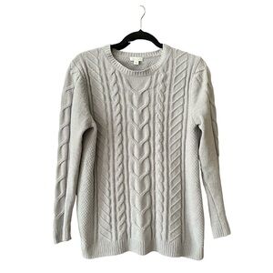 J Jill Chenille Sweater Women's Sz M Grey Cable Knit Crew Neck Pullover Long Slv